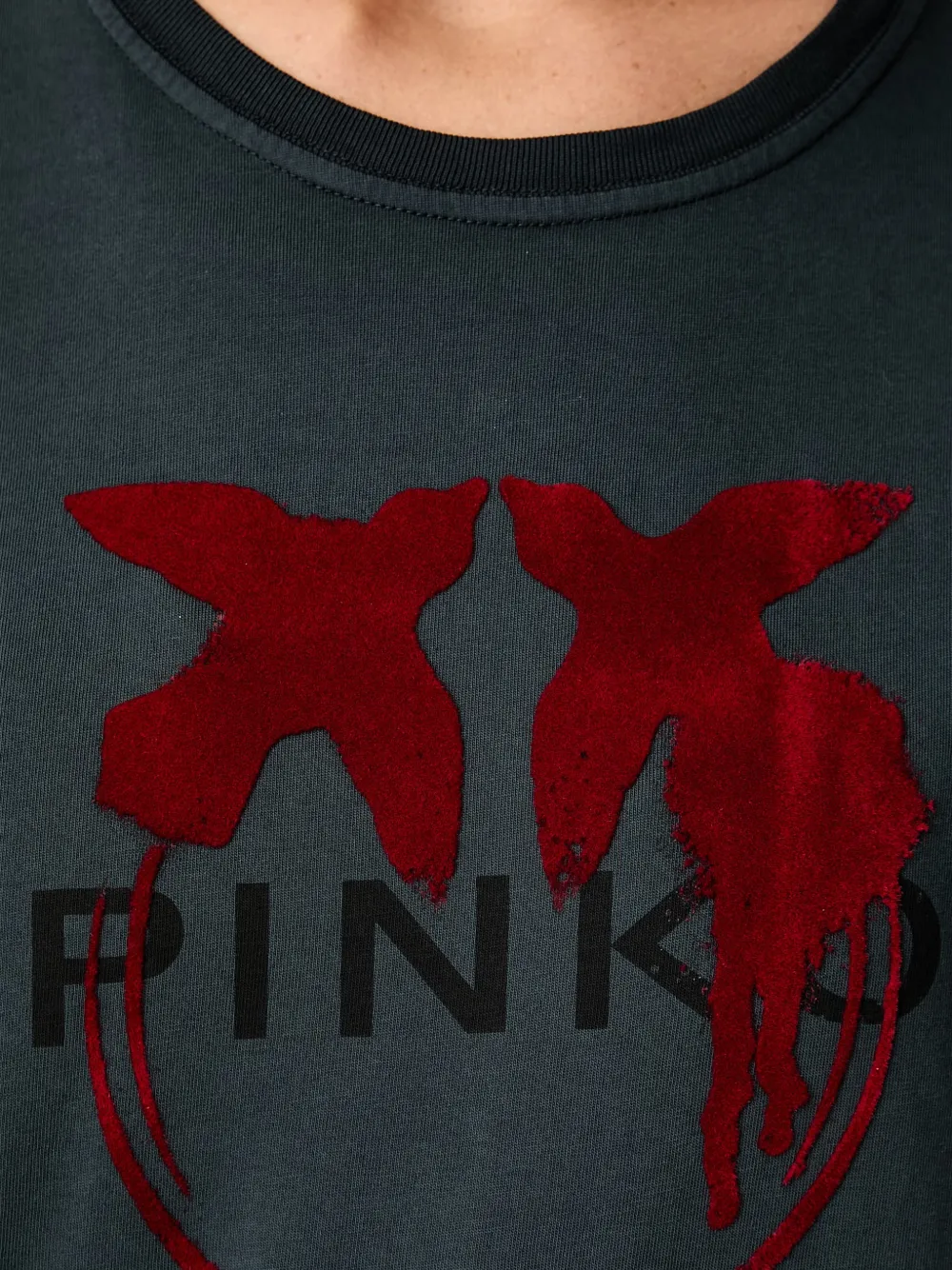 PINKO logo-print Love Birds T-shirt Zwart