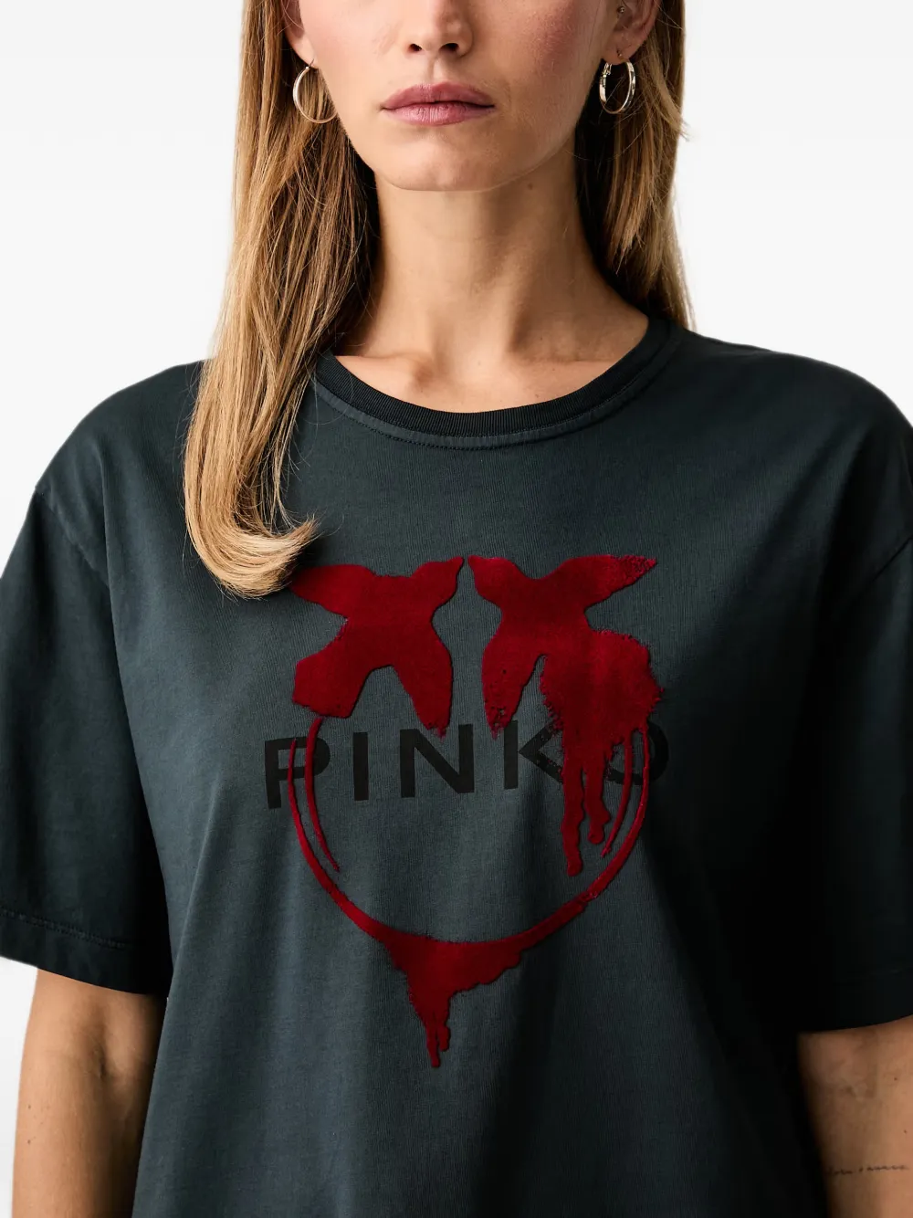 PINKO logo-print Love Birds T-shirt Zwart