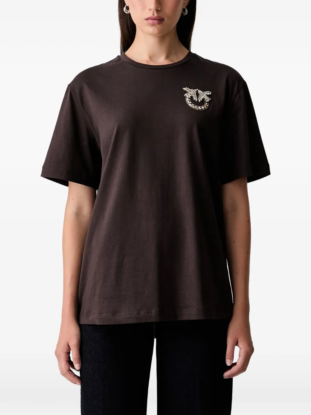 PINKO Love Birds crystal-embellished T-shirt - Marrone