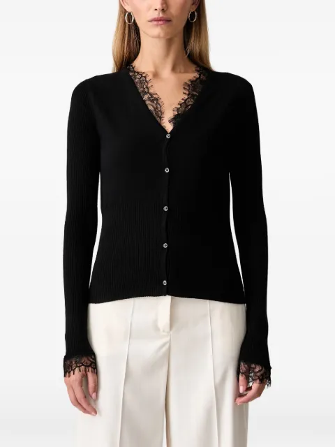 PINKO lace-trim ribbed-knit wool cardigan