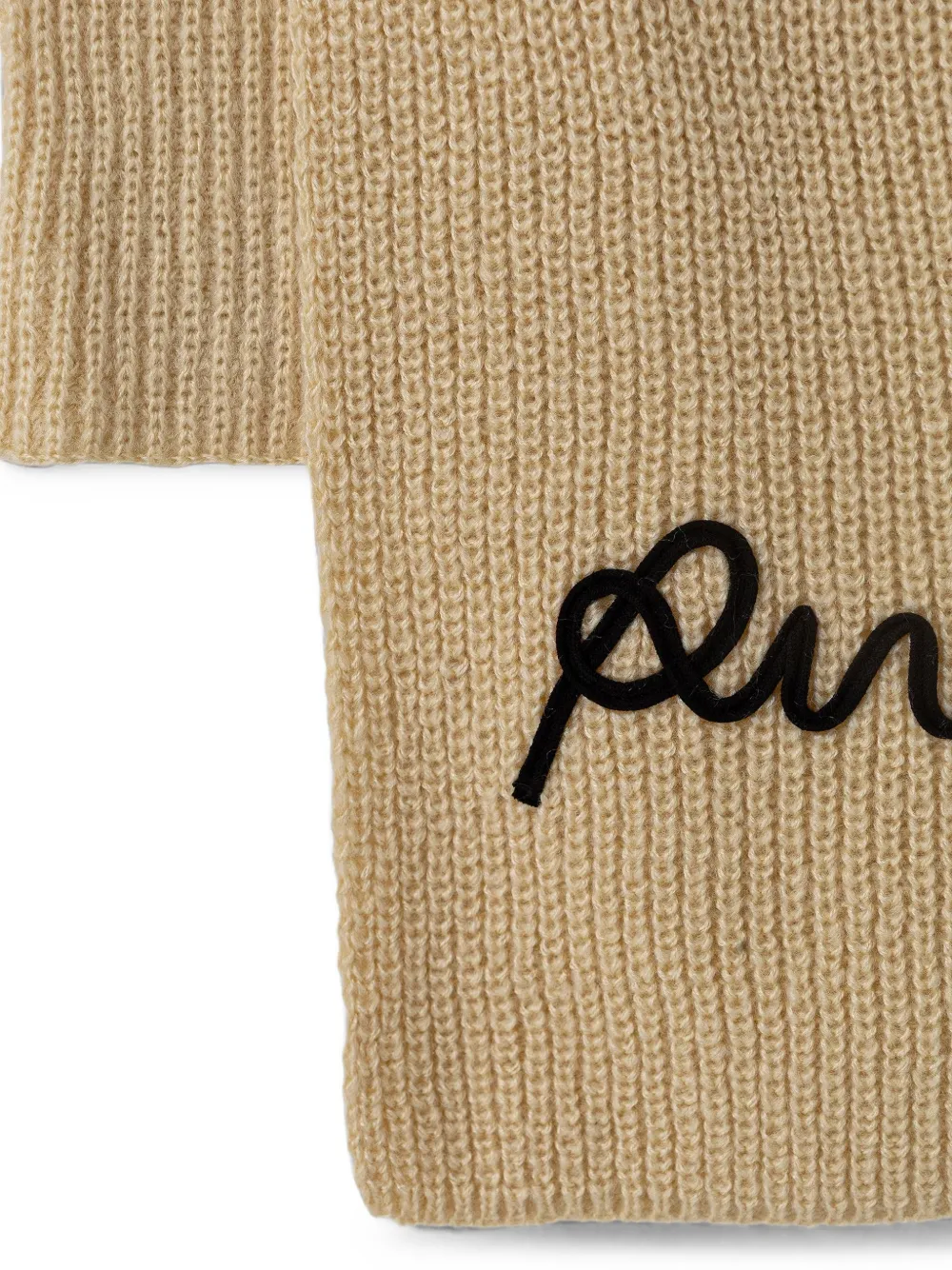 PINKO Geribbelde sjaal met geborduurd logo Beige