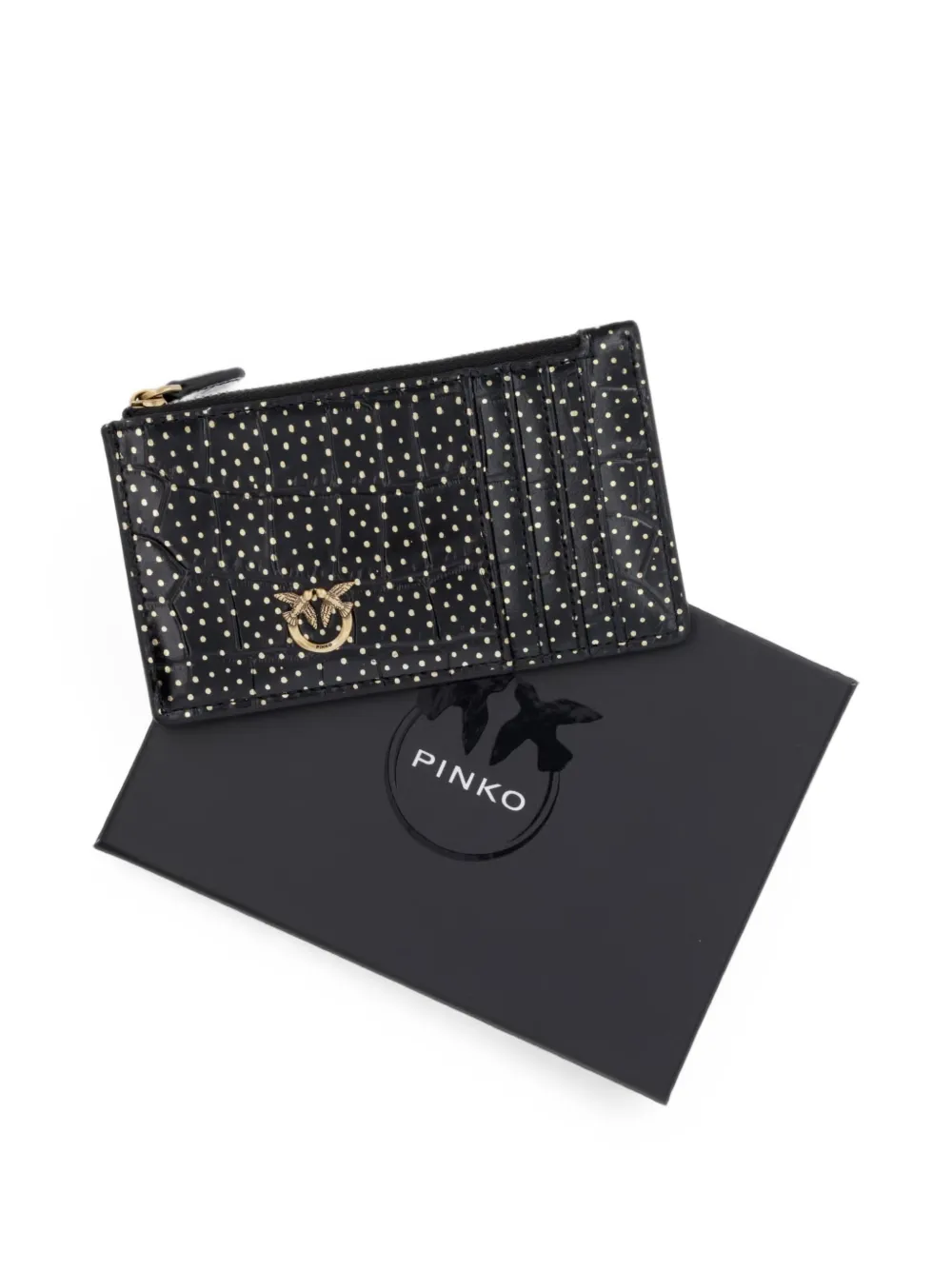 PINKO Love Birds leren pasjeshouder met hardware Zwart