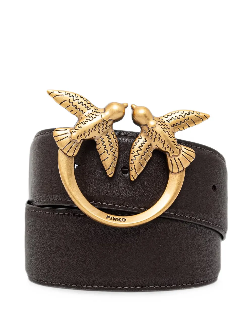 PINKO Love Birds high leather belt - Marrone