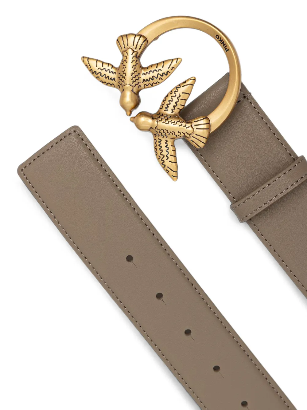 PINKO Love Birds leren gespriem Beige
