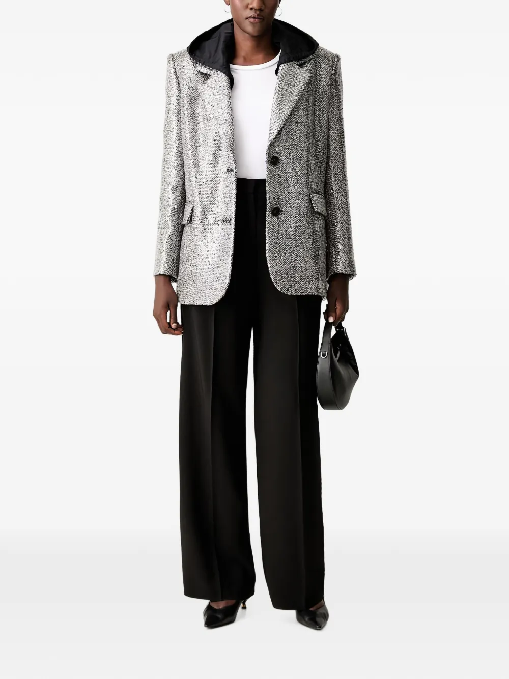 PINKO sequin-embellished herringbone blazer Zilver