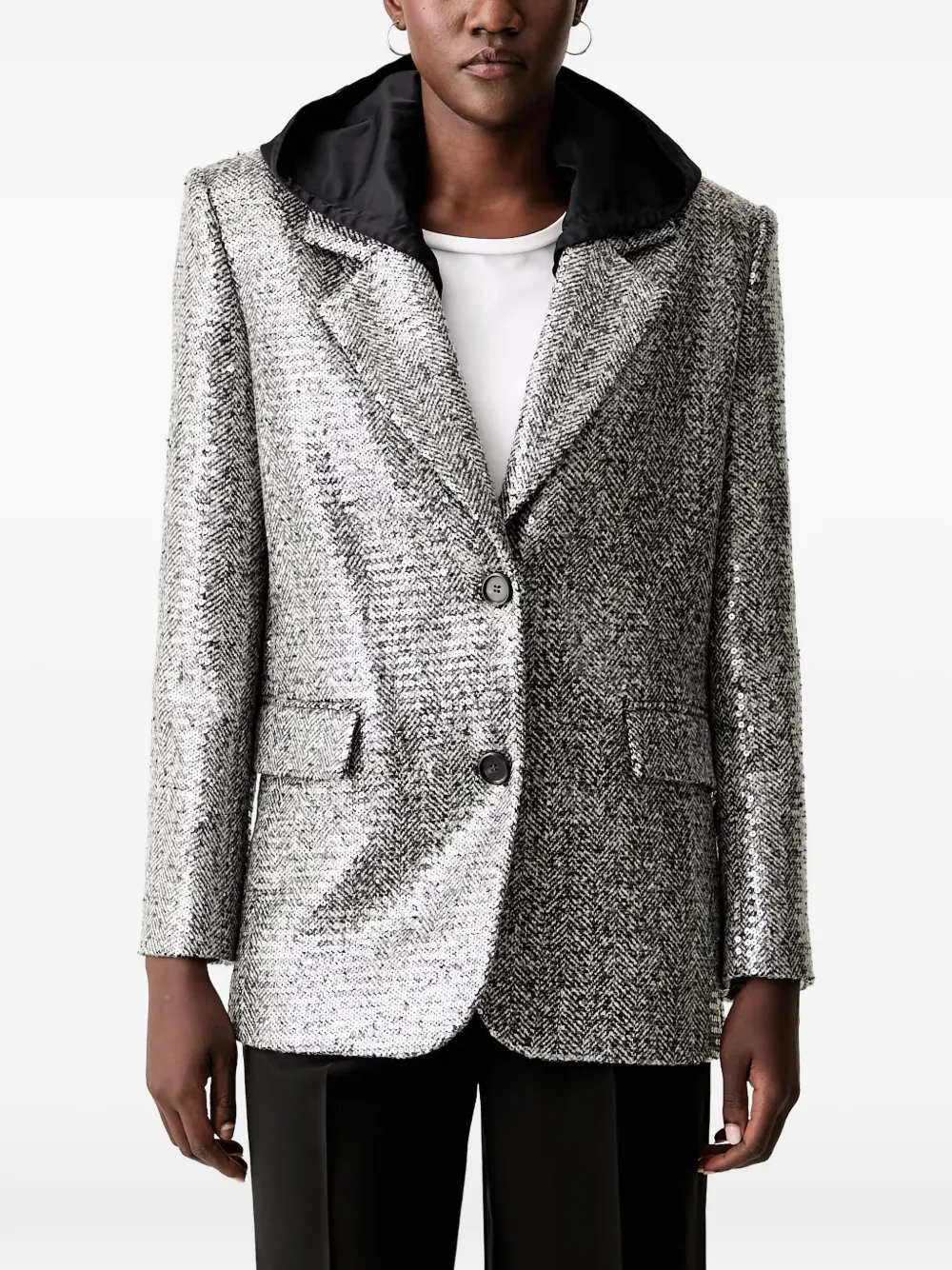 PINKO sequin-embellished herringbone blazer - Argento
