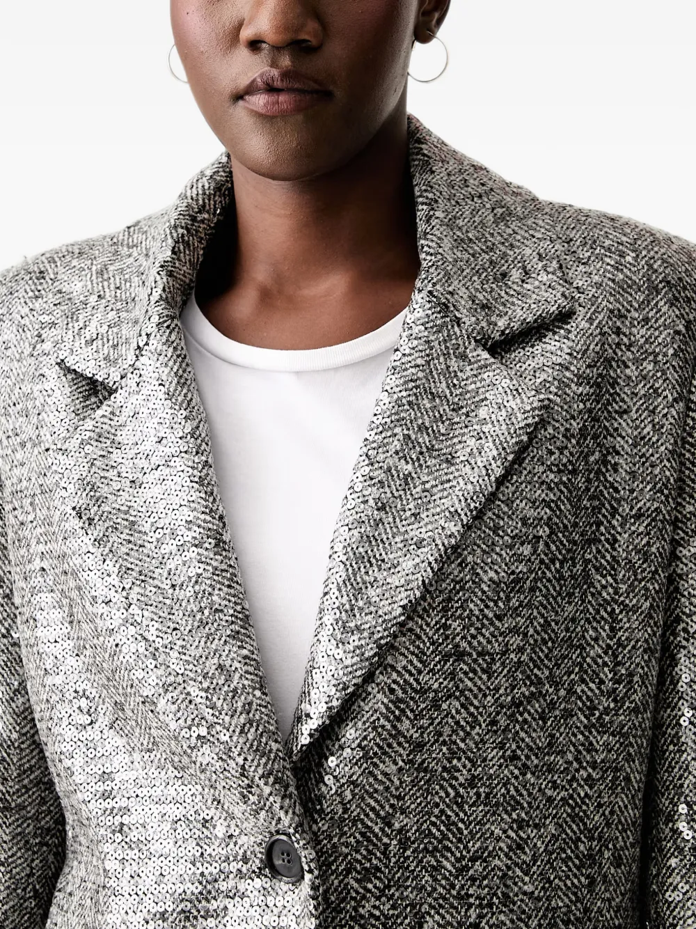 PINKO sequin-embellished herringbone blazer Zilver