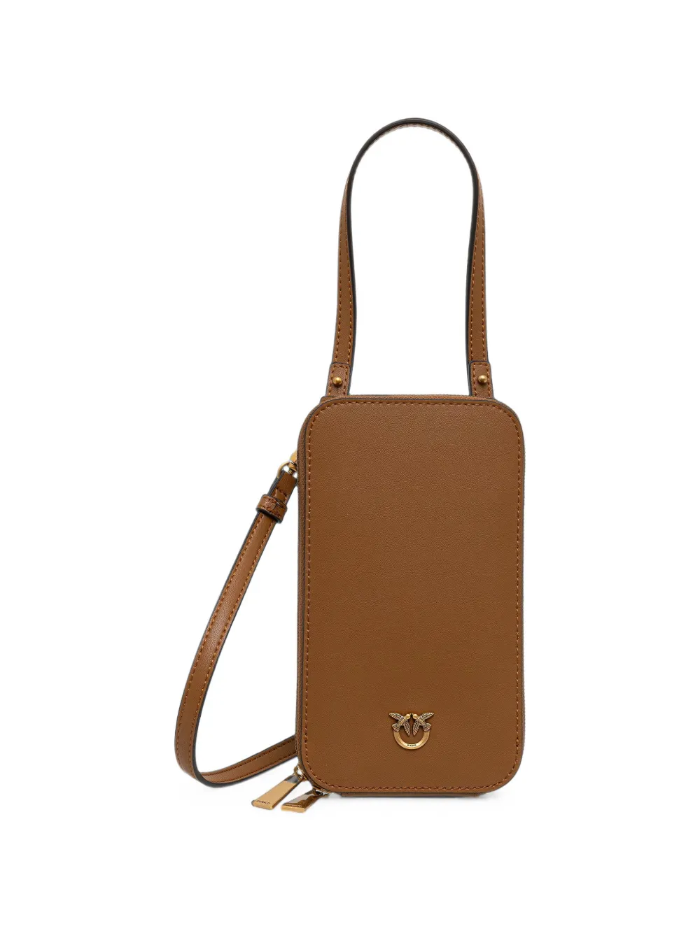 PINKO Love Birds leather phone bag - Marrone