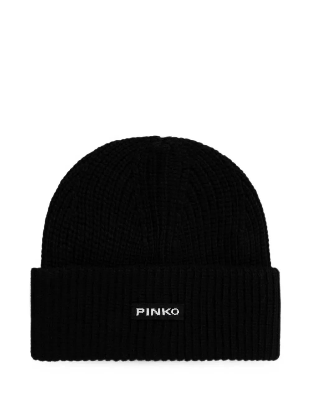 PINKO logo-patch ribbed-knit beanie hat - Nero
