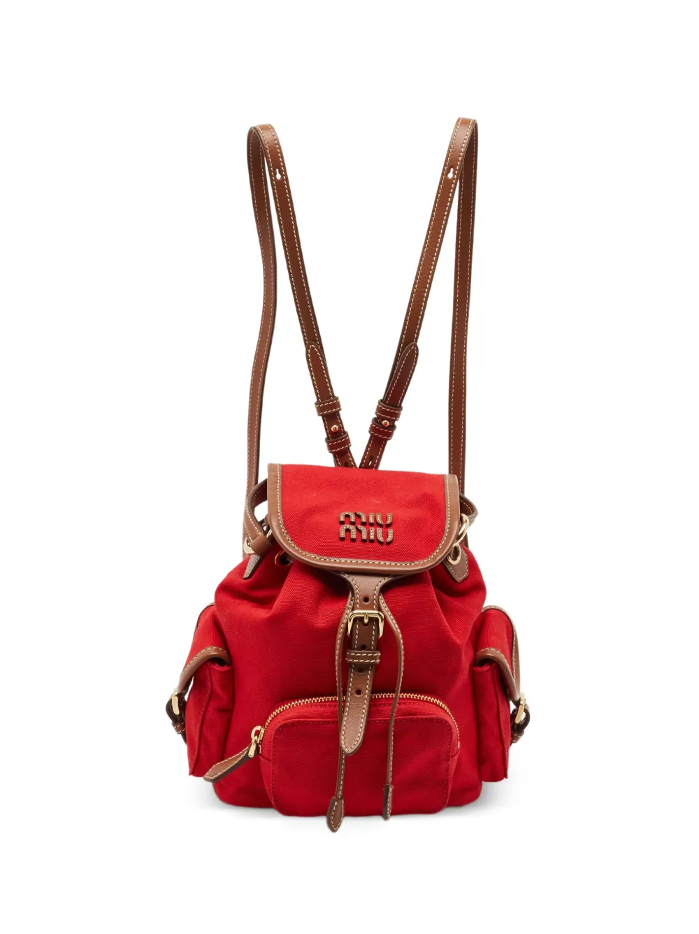 Miu Miu Pre-Owned sac à dos à lien de resserrage bordé de cuir - Rouge