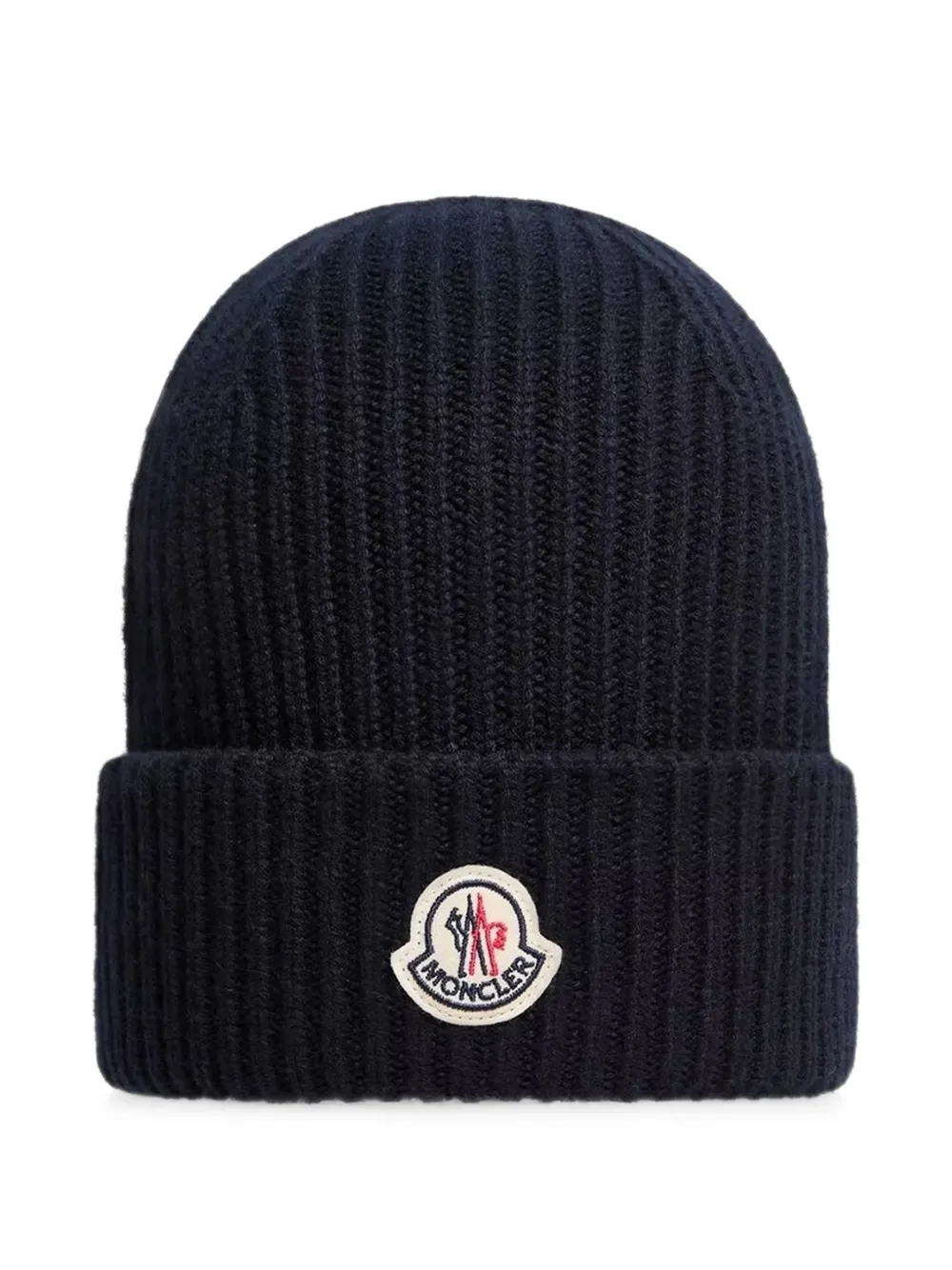Moncler logo-patch ribbed-knit beanie hat · One Size