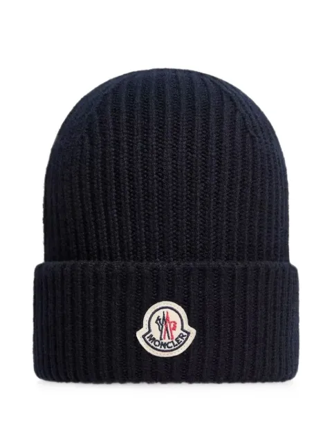 Moncler logo-patch ribbed-knit beanie hat