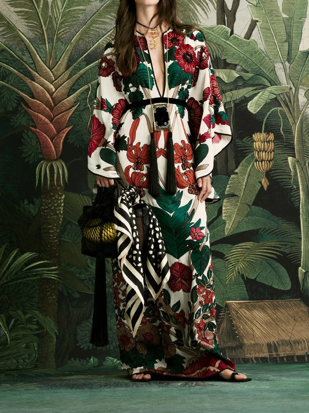 Johanna Ortiz Papillon zijden maxi-jurk met bloemenprint Beige