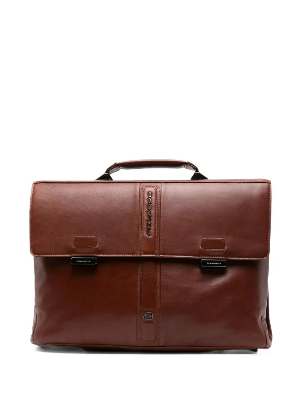PIQUADRO Victor logo-plaque leather briefcase - Braun