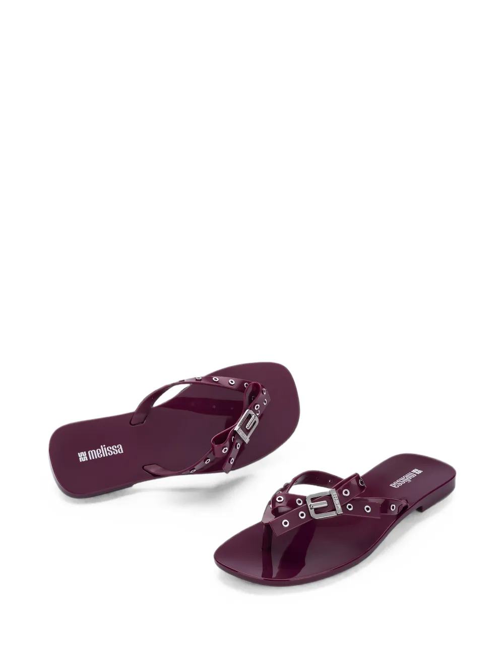 Melissa Harmonic Squared eyelet-embellished flip-flops Paars