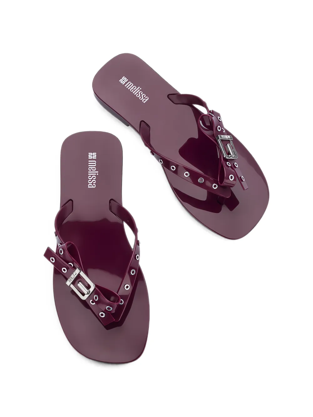 Melissa Harmonic Squared eyelet-embellished flip-flops Paars