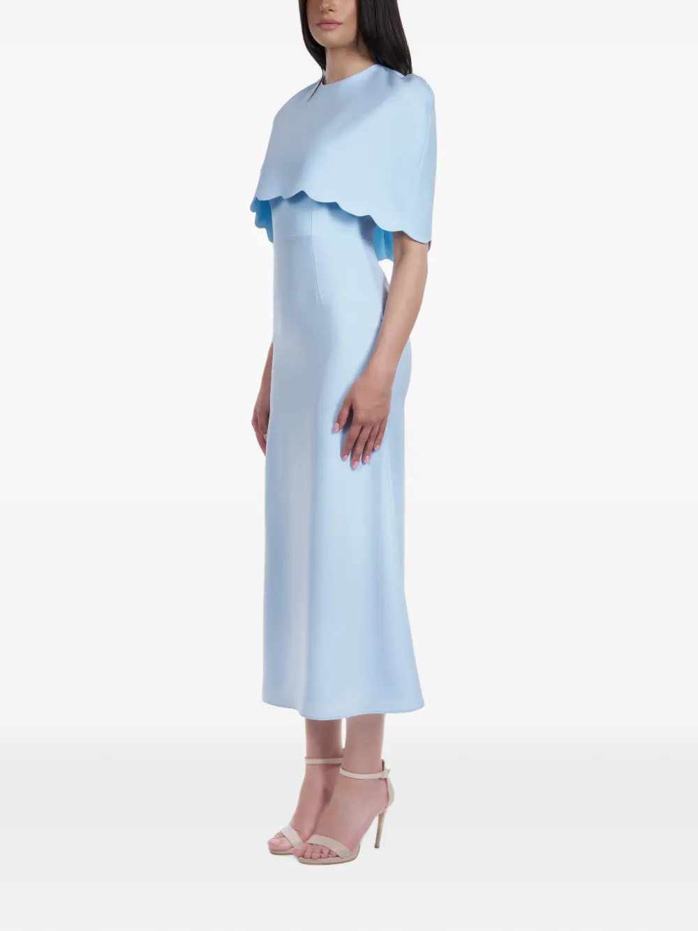 ARAFTU midi-jurk met gewelfde afwerking en cape Blauw