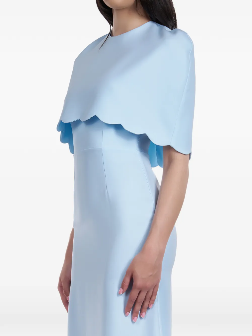 ARAFTU scalloped-edge cape-overlay midi dress - Blu