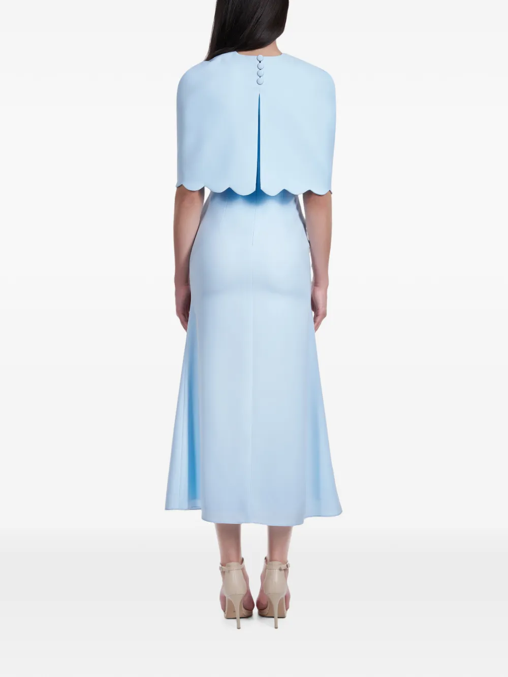 ARAFTU midi-jurk met gewelfde afwerking en cape Blauw