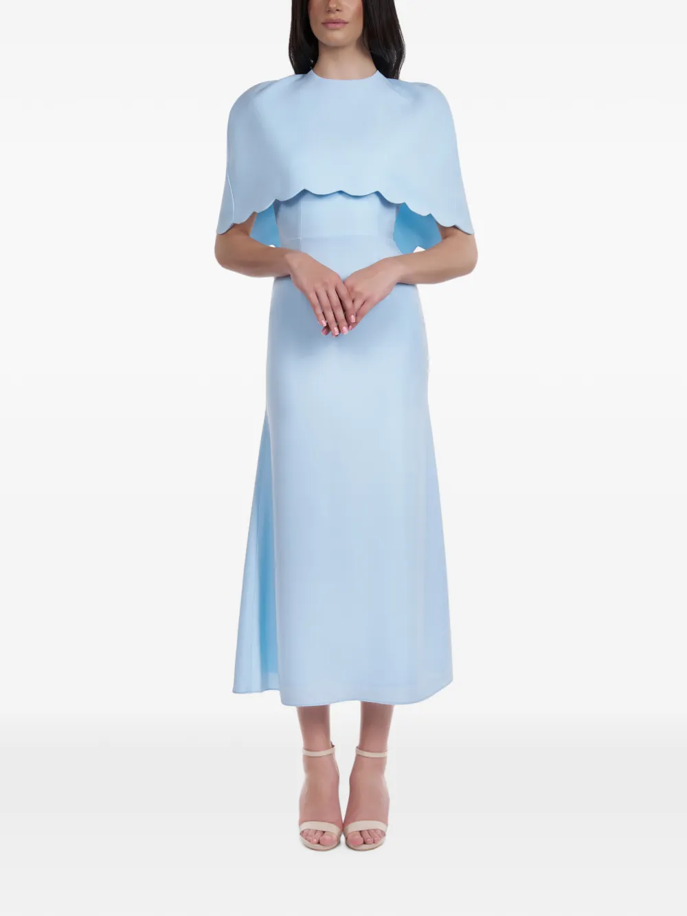 ARAFTU midi-jurk met gewelfde afwerking en cape Blauw