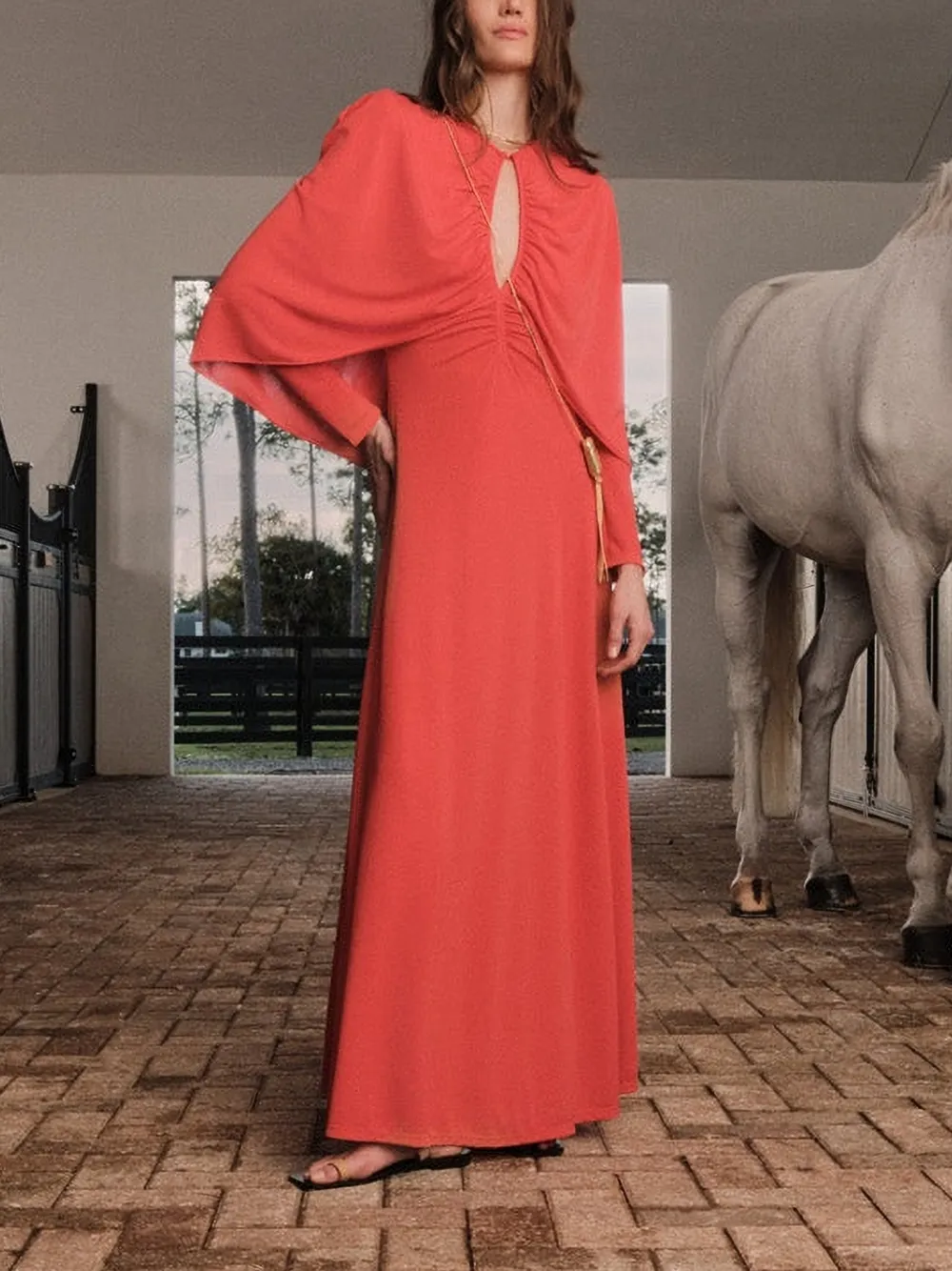 Johanna Ortiz Silent Solstice maxi-jurk met capedetail Rood
