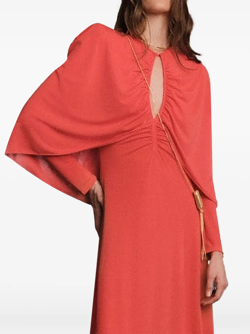 Johanna Ortiz Silent Solstice Cape-detail Maxi Dress in Red, view 3