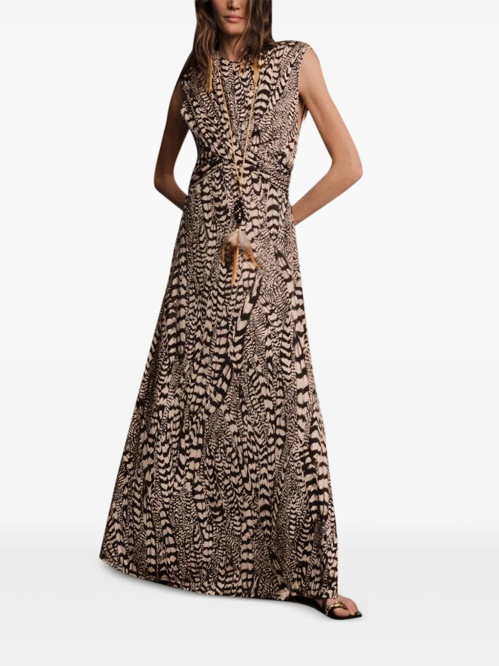 Johanna Ortiz Silent Rising maxi-jurk met veren-print Zwart