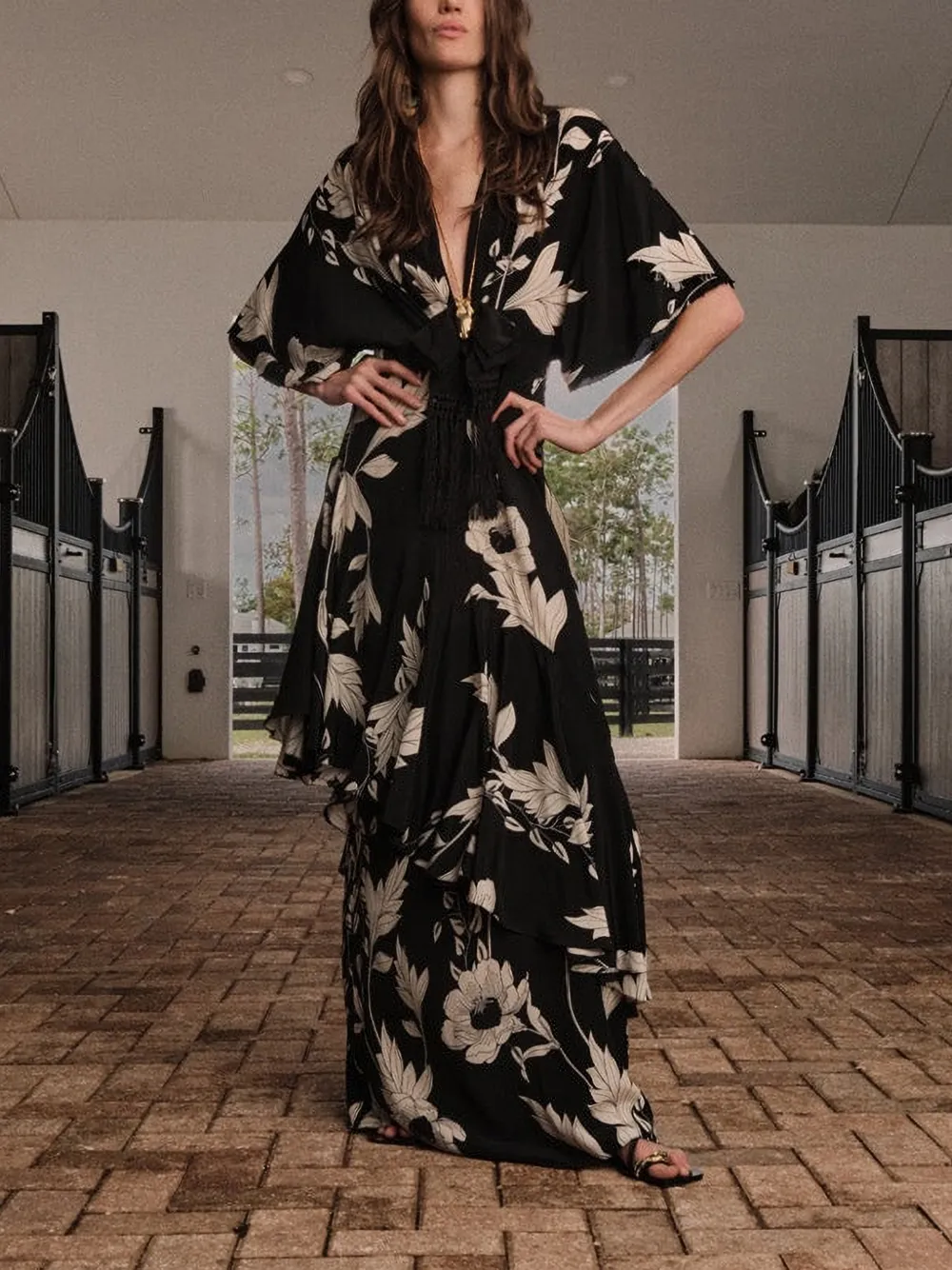 Johanna Ortiz Tesoro Escondido zijden maxi-jurk met bloemenprint Zwart