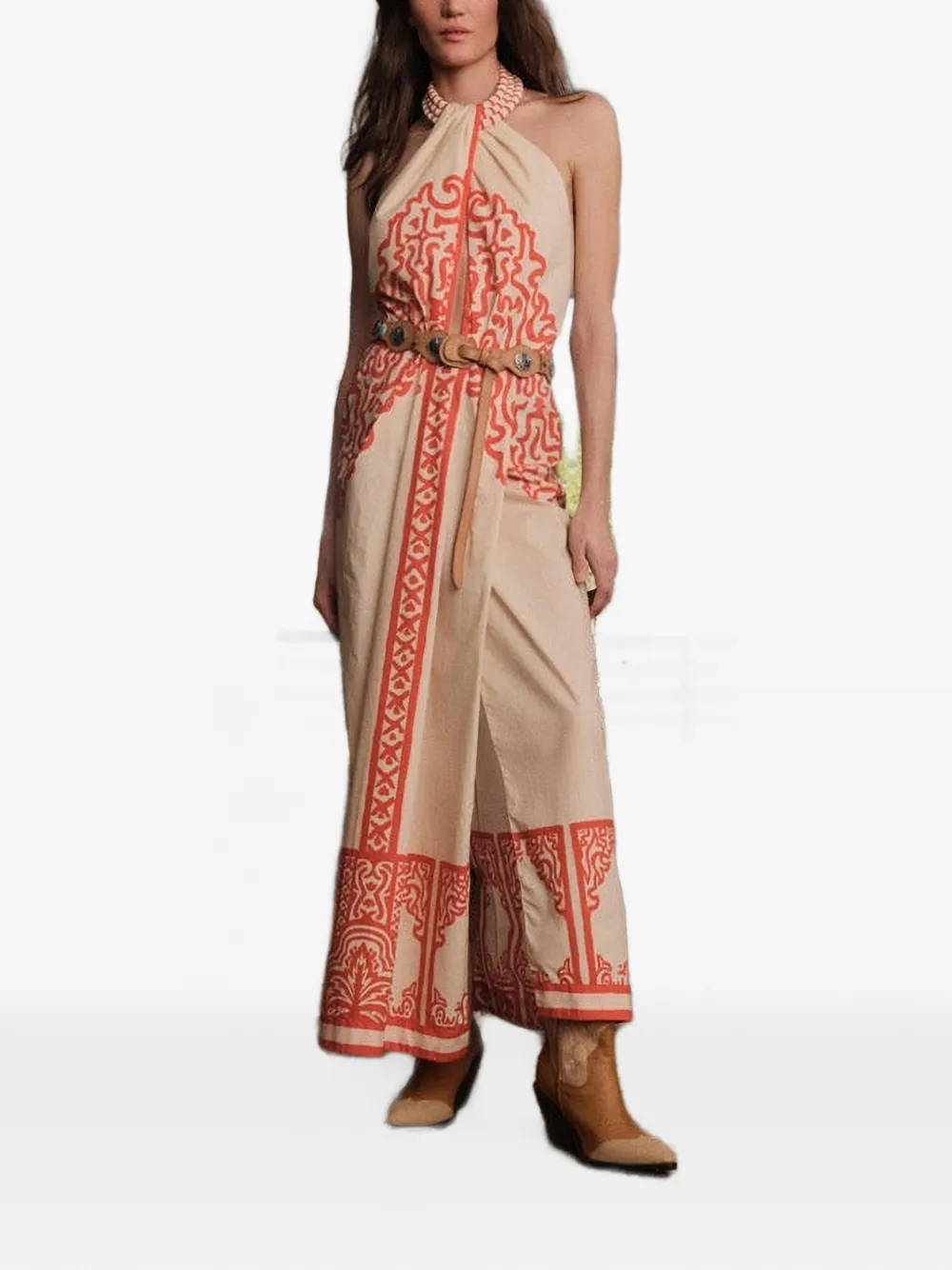 Johanna Ortiz Sunset Script maxi-jurk met halternek Beige
