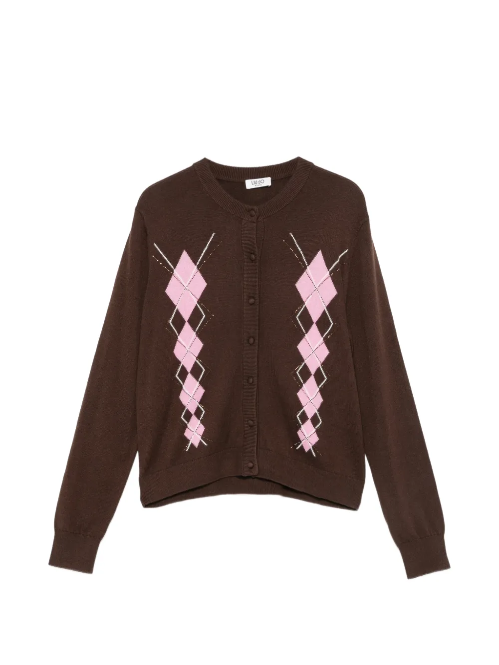 LIU JO argyle rhinestone-embellished cardigan - Marrone