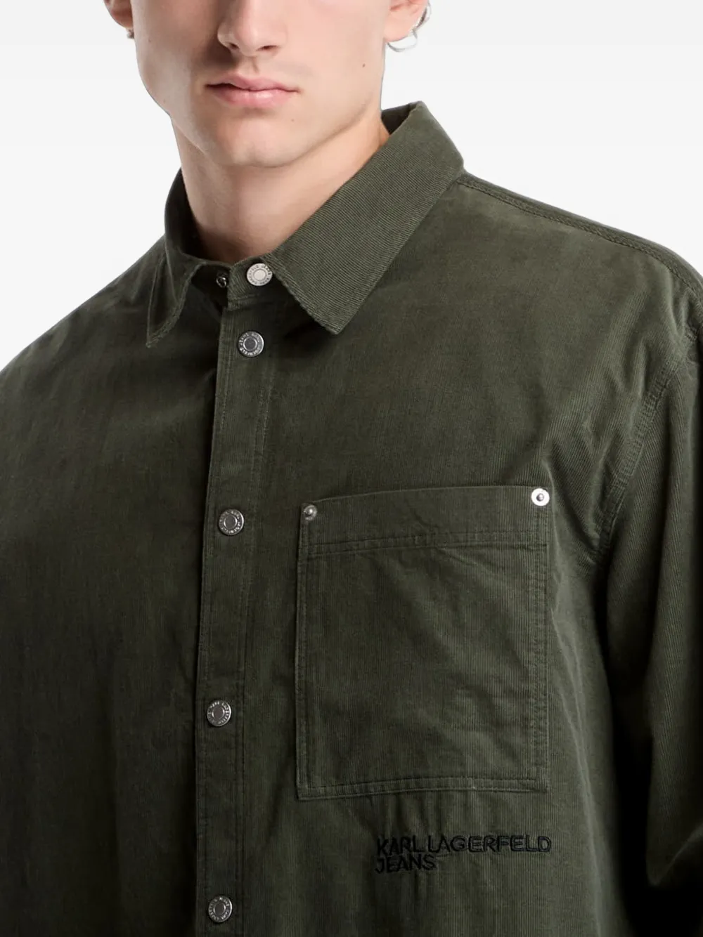 Karl Lagerfeld Jeans Ribfluwelen overhemd met geborduurd logo Groen