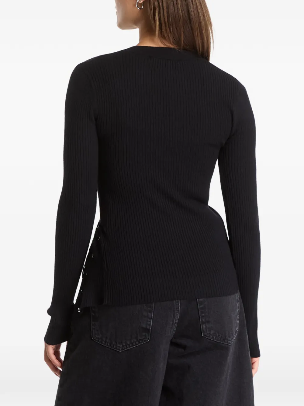 Karl Lagerfeld Jeans lace-up ribbed sweater Zwart