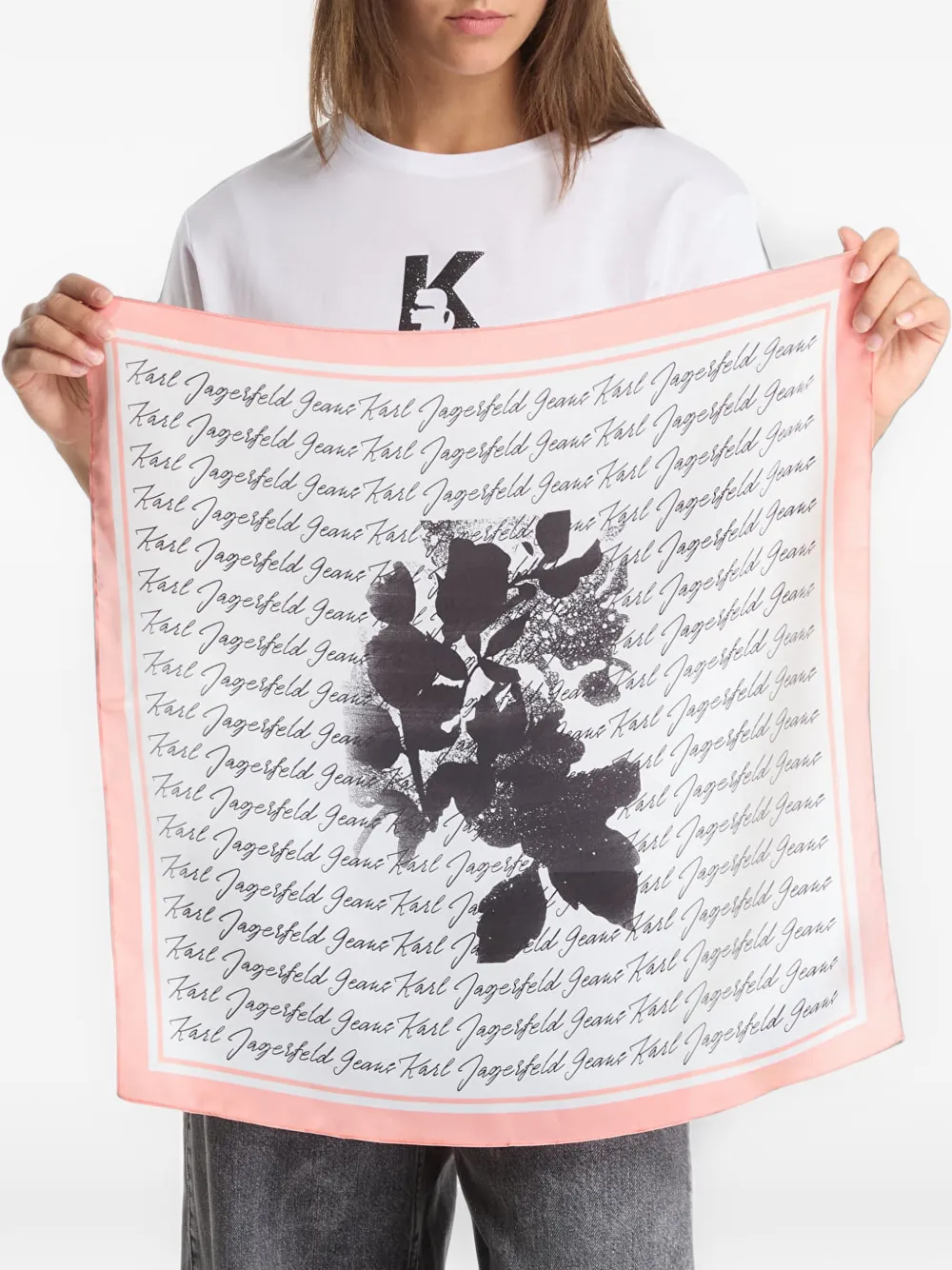 Karl Lagerfeld Jeans Sjaal met logo en bloemenprint Wit