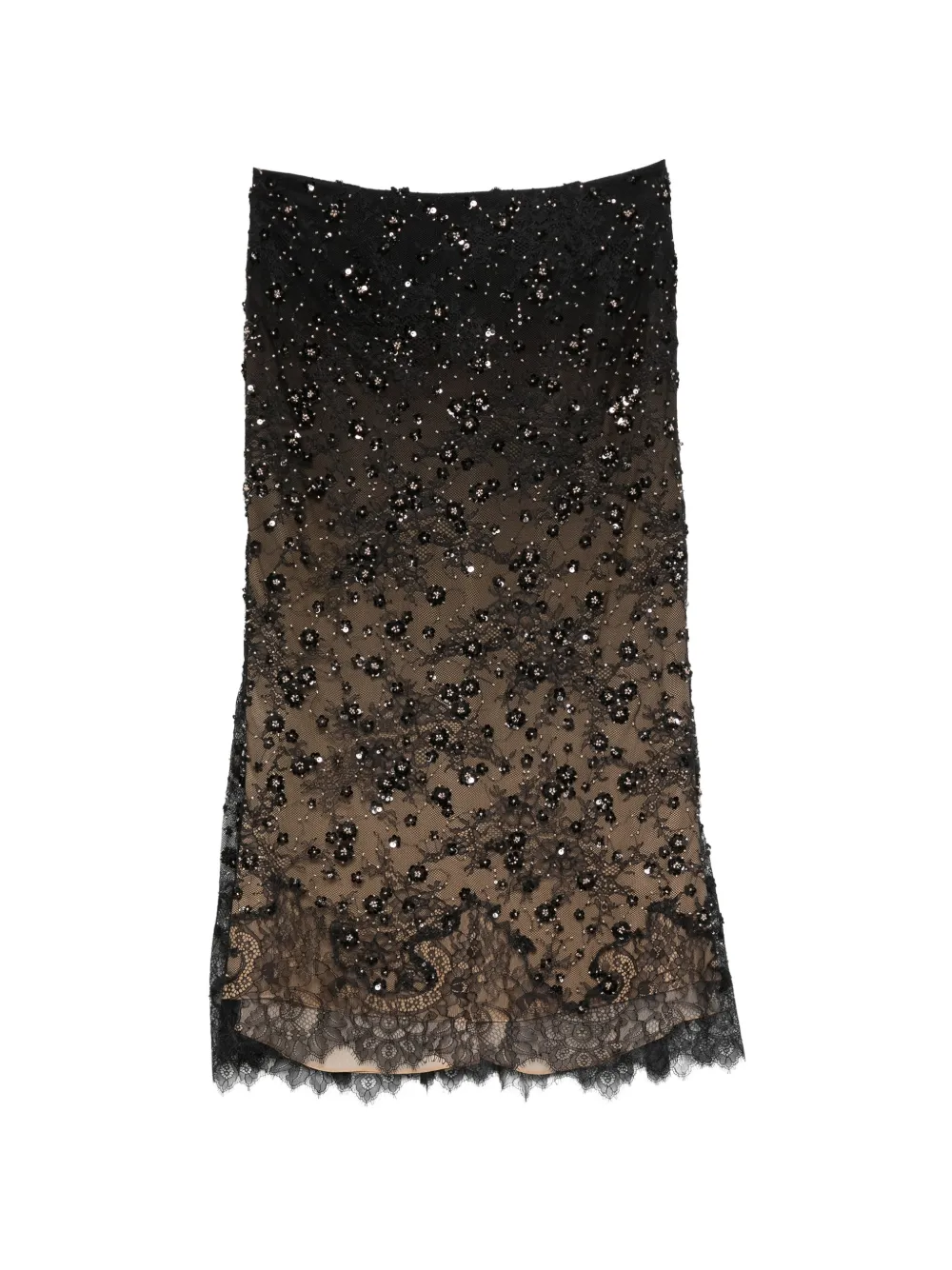 Elie Saab sequin-embellished lace-overlay midi skirt - Nero
