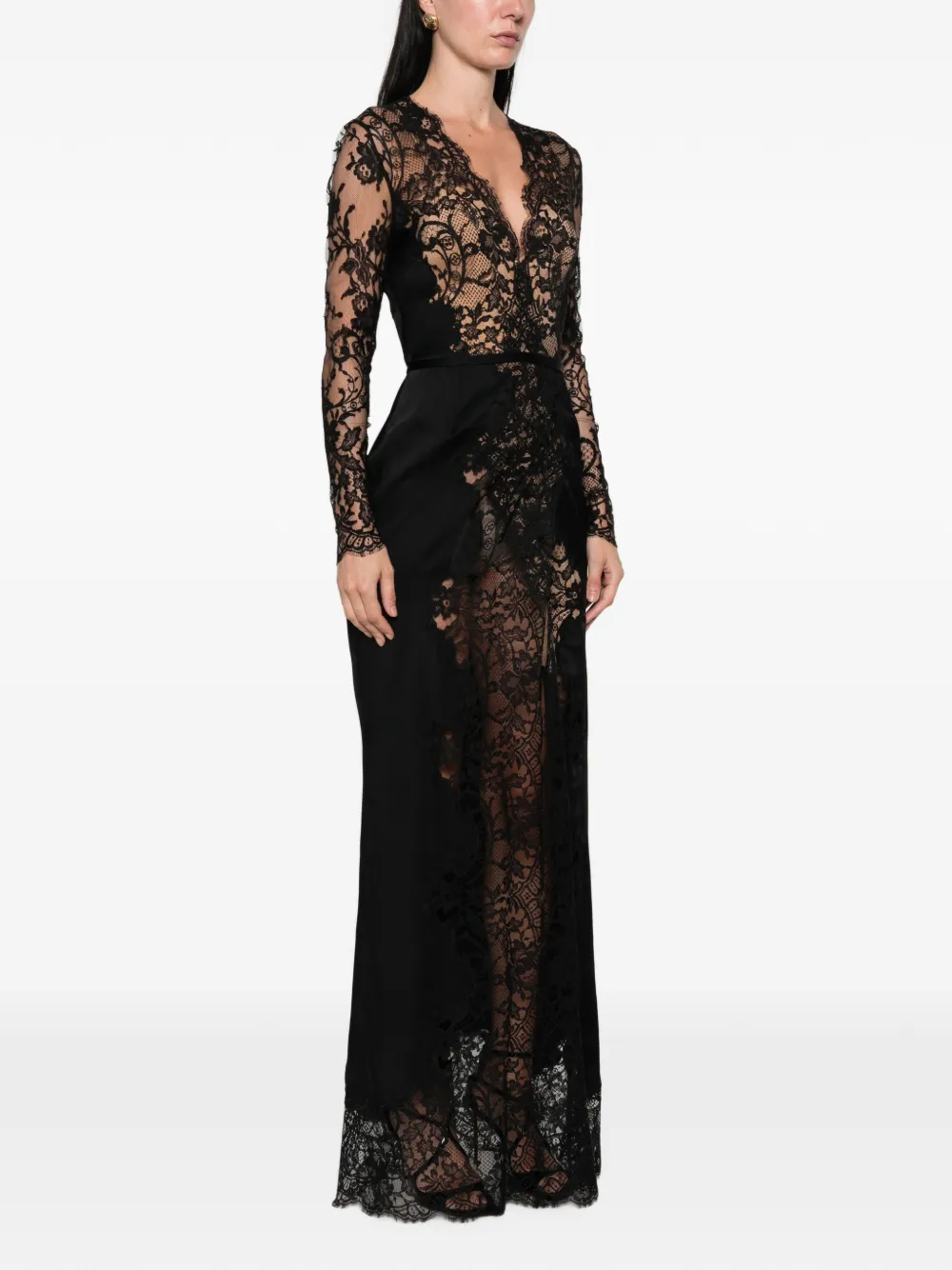 Elie Saab Maxi-jurk met kanten vlakken Zwart