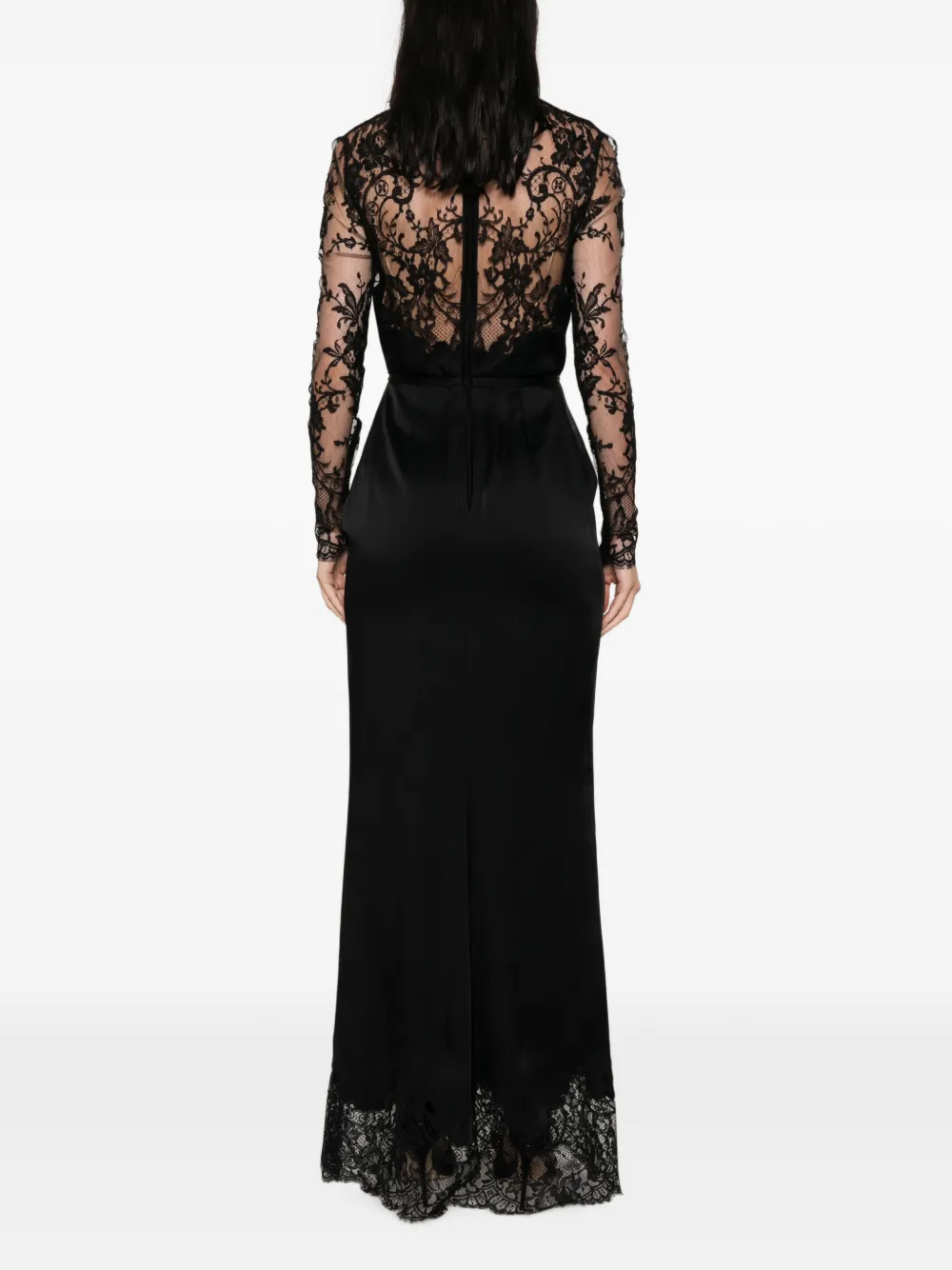 Elie Saab Maxi-jurk met kanten vlakken Zwart