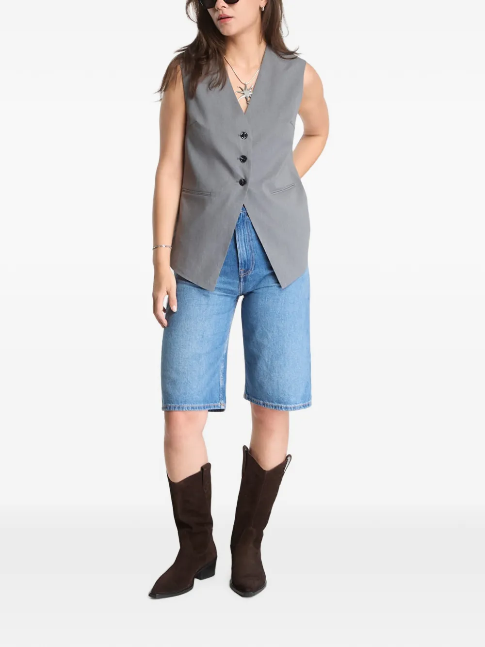 SAMSOE Satova gilet met knoopsluiting Grijs