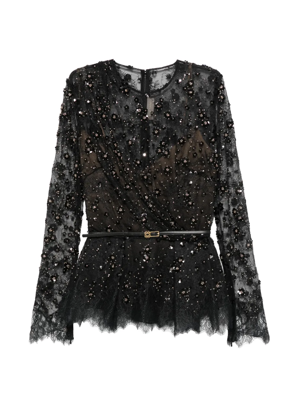 Elie Saab sequin-embellished lace peplum top