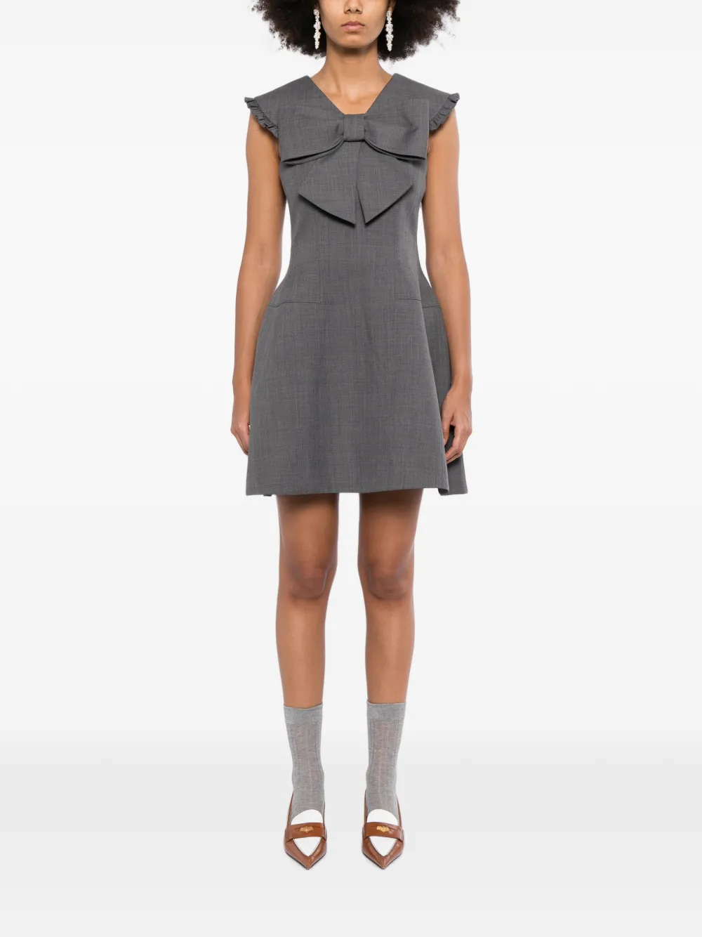 SHUSHU TONG Jurk met ruches en strikdetail Grijs