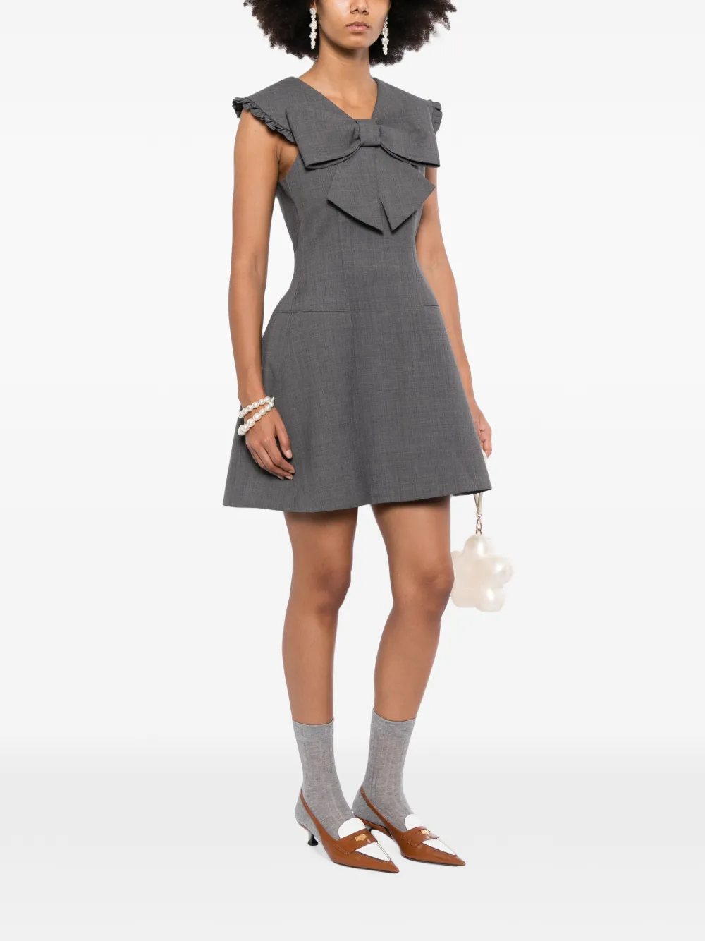 SHUSHU TONG Jurk met ruches en strikdetail Grijs