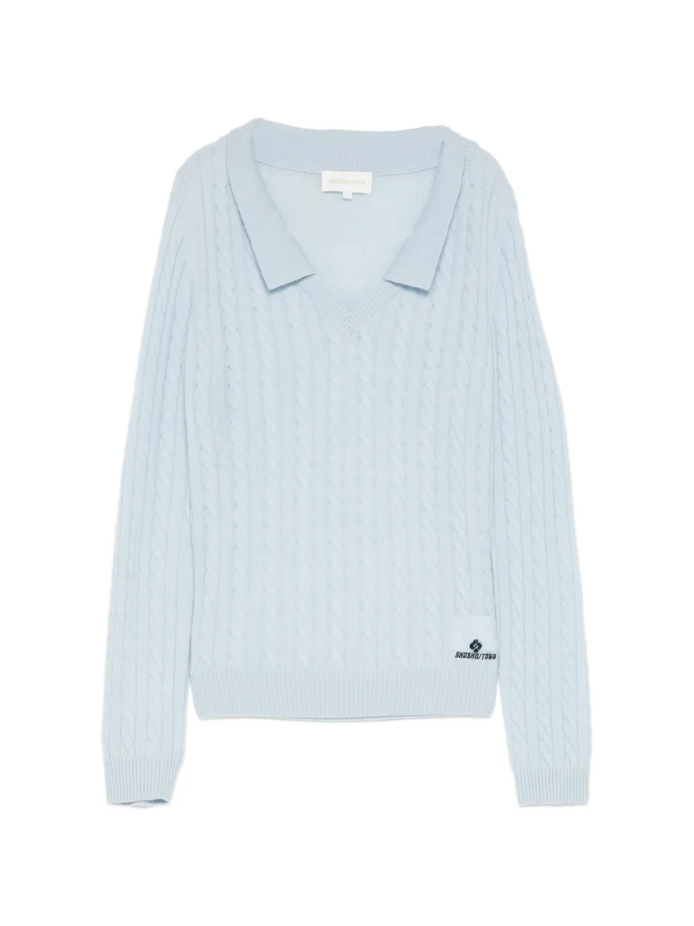 SHUSHU/TONG pull en maille torsadée à col v - Bleu