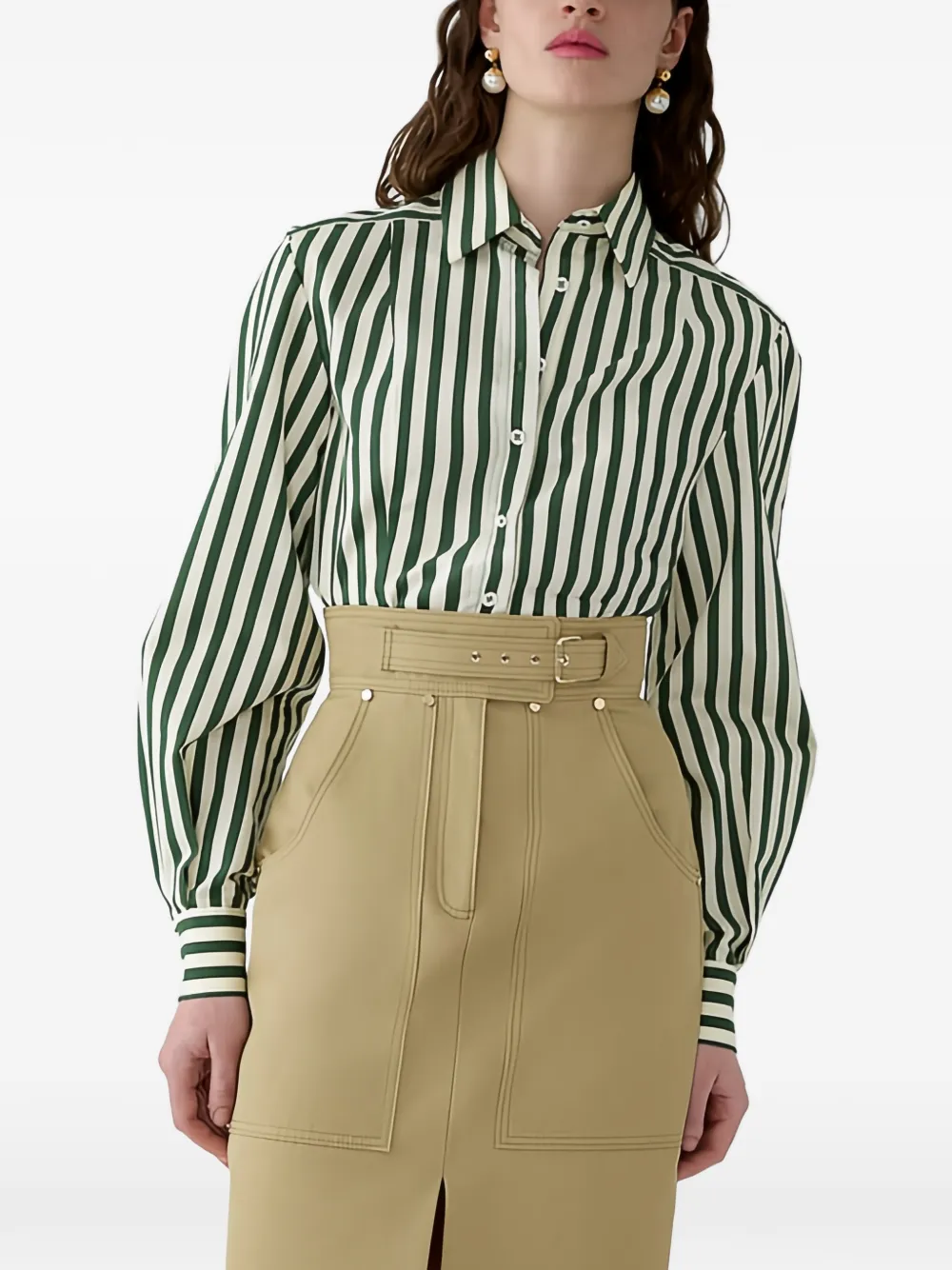 Carolina Herrera High-waist midi-rok met ceintuur en split aan de voorkant Beige