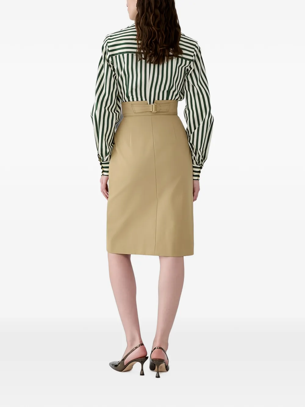 Carolina Herrera High-waist midi-rok met ceintuur en split aan de voorkant Beige