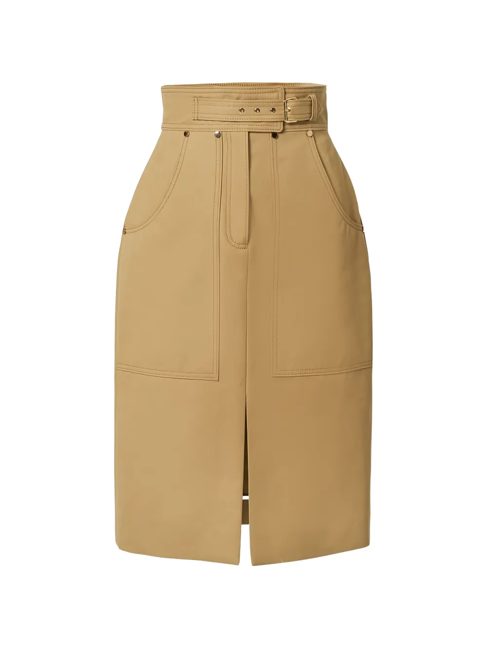 Carolina Herrera belted front-slit high-waisted midi skirt - Toni neutri