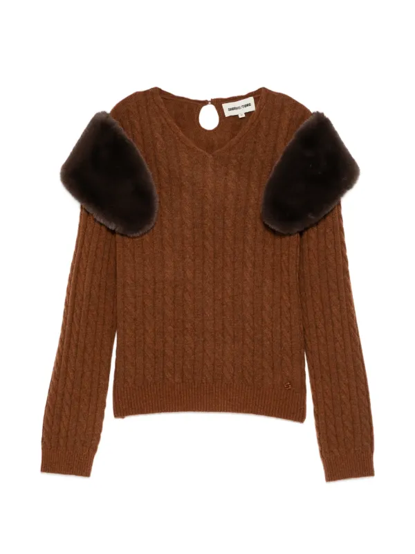 Shushu/Tong Faux-fur Trim Cable-knit Sweater in Brown