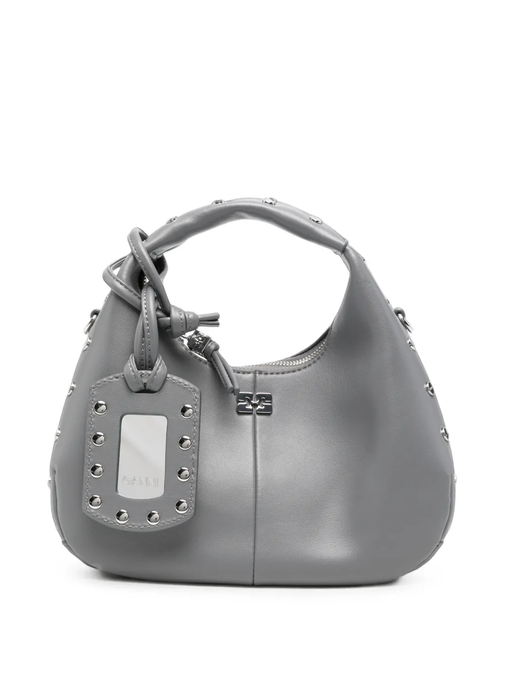 GANNI stud-embellished leather shoulder bag - Grigio