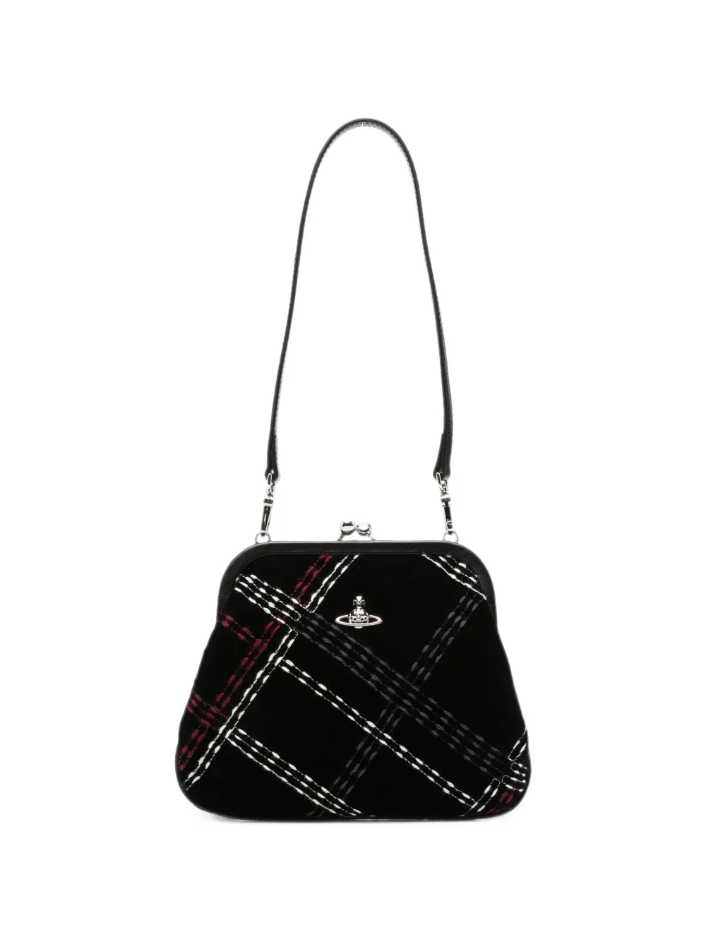 Vivienne Westwood Clutch a quadri con placca Orb - Nero