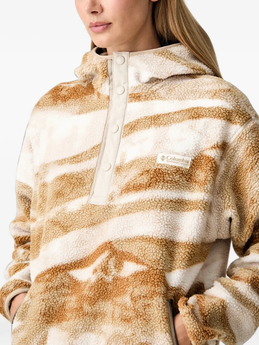 Columbia Helvetia fleece hoodie met bergprint Beige