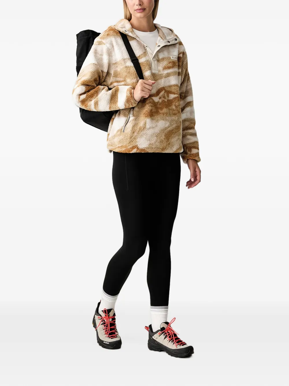 Columbia Helvetia fleece hoodie met bergprint Beige