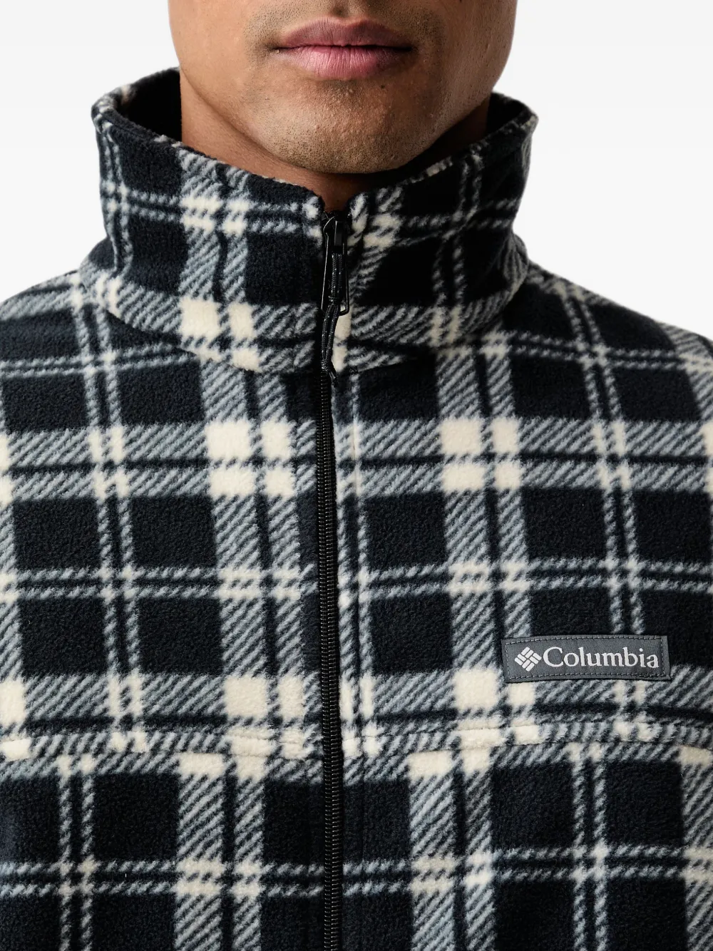 Columbia check-print zip-up sweater Zwart